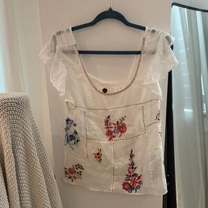 Anthropologie Floreat Embroidered White Top. Never worn size small